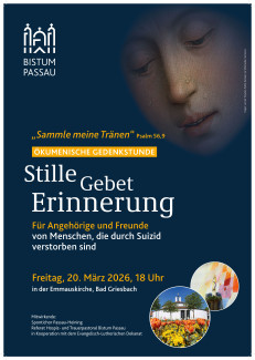 Plakat zur Ökunenischen Gedenkstunde am Freitag, 20. März 2026 18 Uhr in der Emmauskirche, Bad Griesbach